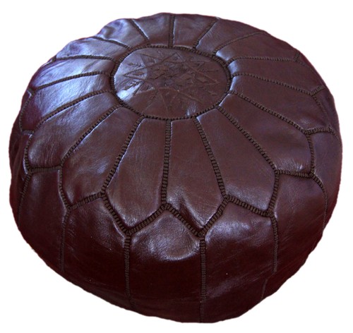  Pouf Marokkanischer Hassock Pooff Leder Echt Ottoman Fußhocker Groß Schokolade - Bild 4 von 6