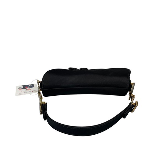 Christian Dior Mini Saddle Bag Black Silk Satin Crystal Encrusted Gold Hardware - Picture 13 of 24