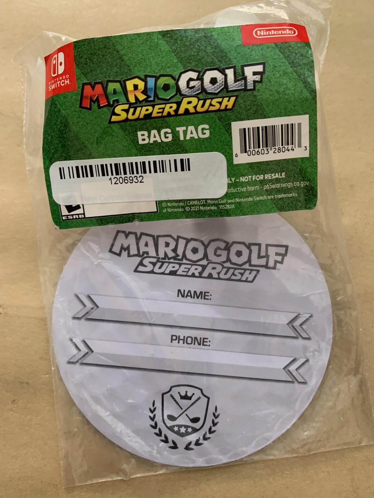Mario Golf: Super Rush Golf Bag Tag, NEW!!