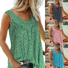 Womens Blouse Shirt Tee Casual Baggy Plus Size Sleeveless Floral Vest Tops