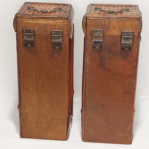 Unique Bamboo Wooden Wine Bottle Carrying Box Eclectic Tiki Bar Décor QTY 2 - Picture 4 of 13