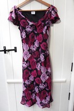 Vintage Bay Pretty Floral Dress Black with Pink & Purple Roses ~ Size 10
