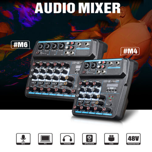 6 Kanäle Sound Mixer USB Audio DJ Konsole Live Aufnahme Musik Mixer - Bild 1 von 14