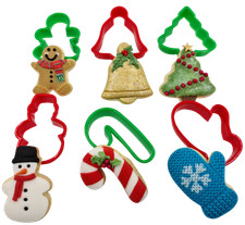 6 Pack Christmas Cookie Plastic Biscuit Cutters Gingerbread Tree Snowman Mitten 