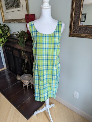 green plaid dress old navy Vintage Dress Green Plaid A-Line Long Sleeves Dress with Belt, Green / L main image 1