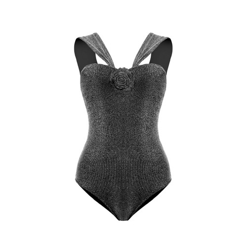 AMORESY Women's Silver Silk One Piece Swimwear Sleeveless Beach Tights Swimsuits - Picture 23 of 24