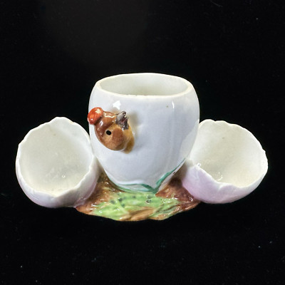 Vtg Antique HATCHING CHICK 3 EGG TOOTHPICK HOLDER Hand-Painted Porcelain EASTER
