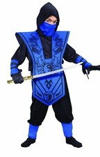 Complete Ninja Costume Blue Boys Fun World Size Large 10-12 