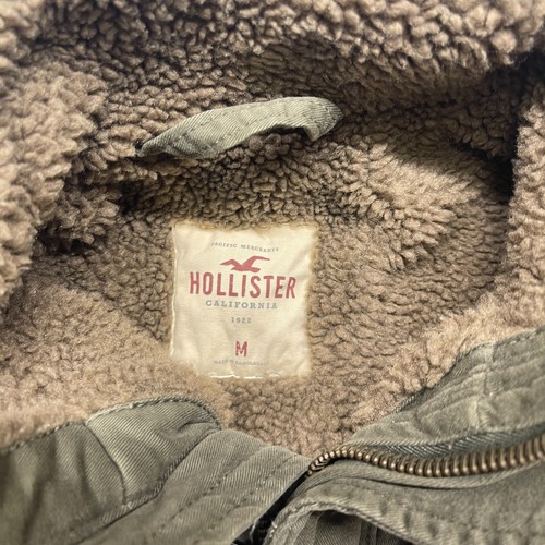 Chaqueta Militar Hollister Utility Para Hombre Mediana Oliva Forrada Sherpa Manga Larga - Imagen 9 de 21