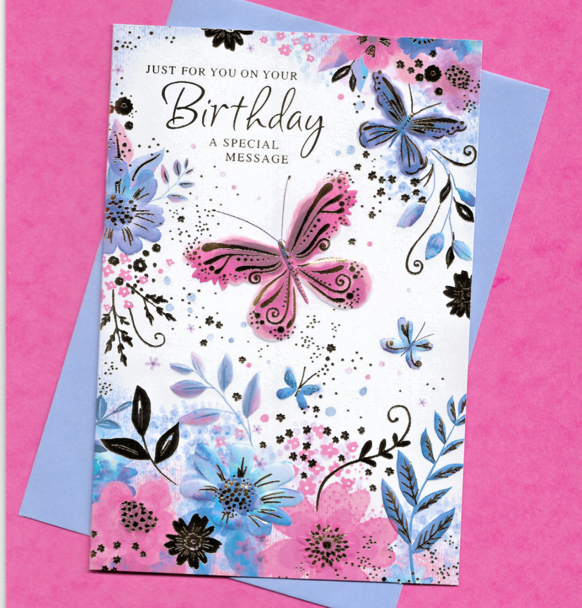 Just For You Birthday Card Bright Butterflies Woman Ladies Lady Female 19x13cm