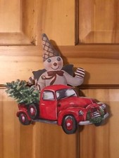 Mr Bingle with A Christmas Truck wooden hand cut plaque