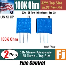 2x 3296W 100K Ohm Trimmer Potentiometer (104) POT 25 Turn Top Slot | US Ship