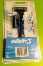 Gillette 3 Razor w 2 Cartridges Brand New Sealed 