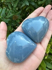 Large Angelite Heart, 2" Polished Angelite Puffy Heart, Wholesale Bulk Lot