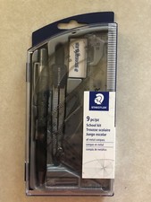 NEW Staedtler 9 Pc School Kit Compass, 2 Triangle, Pencil, Ruler