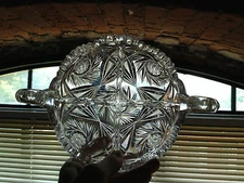 Gorgeous Antique ABP Brilliant Period Cut Glass Divided 2 Handled Nappy