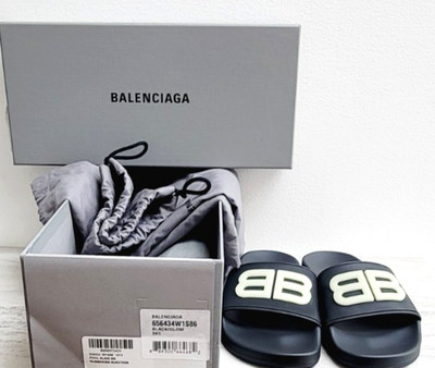 BALENCIAGA MULE SLIDES SIGNATURE DESIGNER GLOW IN DARK SANDALS  SZ 6 NEW