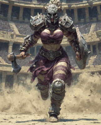 8x10 Horned gladiator charging with axe and shield coliseum - 641008101