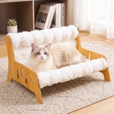 Elevated Cat Couch Bed, Fluffy Cat Sofa,Sturdy Wooden Cat Furniture Large 