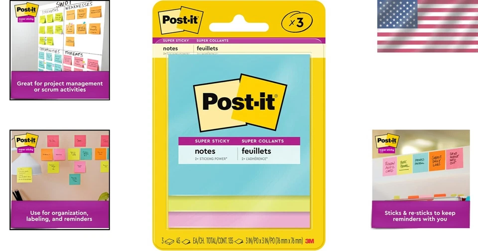 Recyclable Sticky Notes, 3x3 in, Bright Neons, 3 Pads - Image 2 of 4