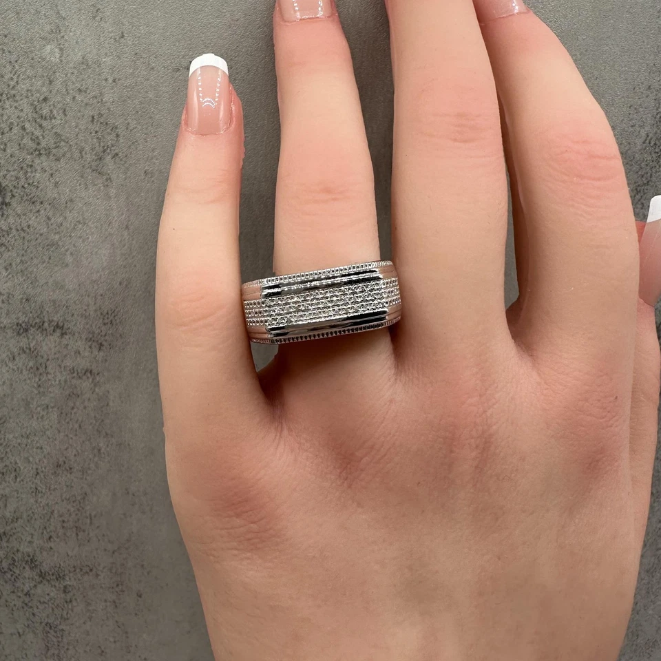 Gents Diamond Ring in Sterling Silver – 0.10ctw, Size 10.5, New - Image 4 of 4