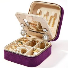 Travel Velvet Jewelry Box with Mirror, Mini Gifts Case for Women Girls, Small...
