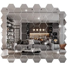 72 Pcs Hexagon Mirror Wall Stickers Decal Removable Acrylic Mirror Sticky Dec...