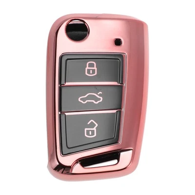 Étui de clé voiture en TPU silicone rose pour VW Golf 7 Mk7 Tiguan Touran T-Roc - Photo 1/4
