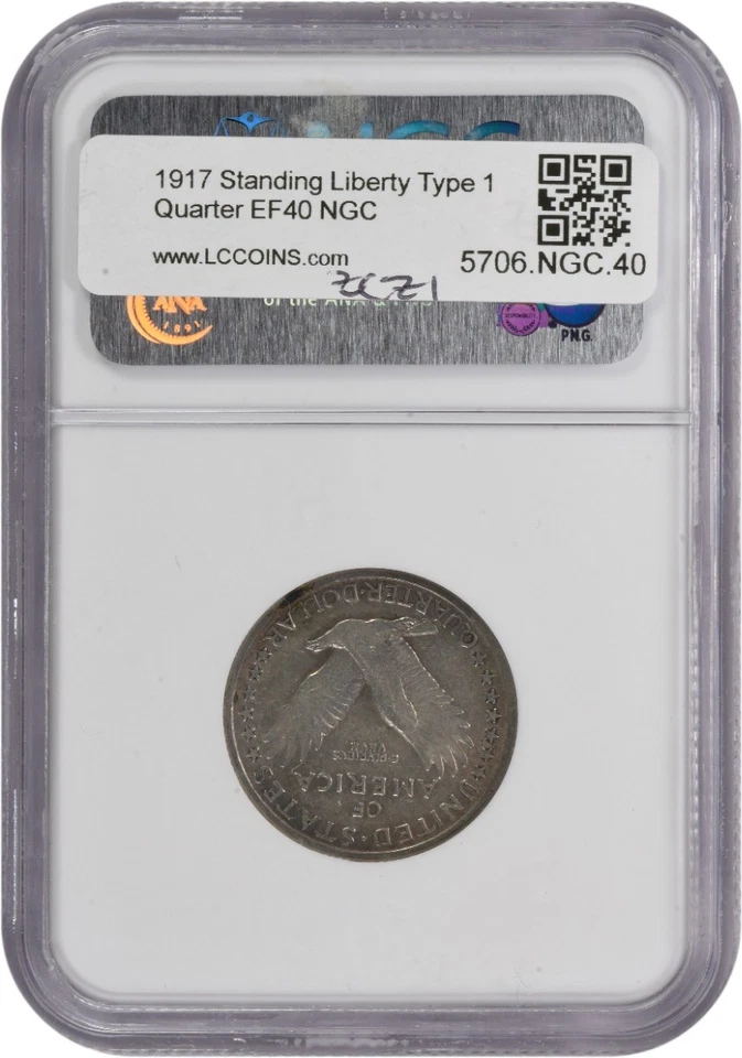 1917 Standing Liberty Silver Quarter Type 1 EF40 NGC - Image 2 of 2