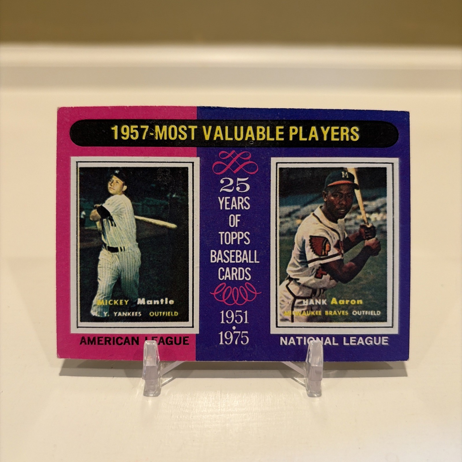 1975 topps #195 MVP Players 1957 Mantle/Aaron