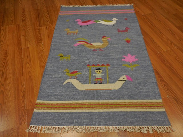 MODERND  ANATOLIA FLATWAVE KILIM GEOMATRIC HUNTING DESIGND 3x5 RUG