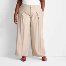 NWT Future Collective Khaki Contrast Waist Wide Leg Trousers Pants Size 2X