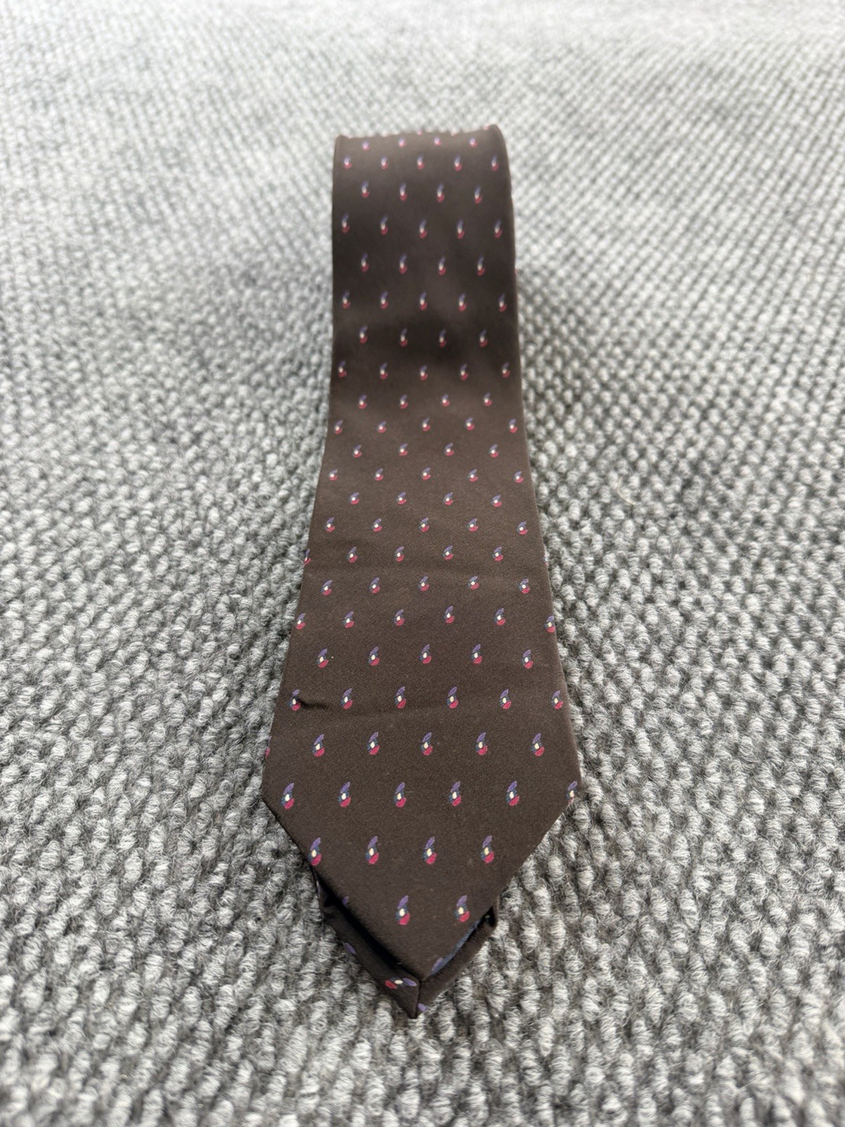 LDM Hand Made In Italy 100% Silk Men's Tie Brown Geometric Foulard Pattern VTG