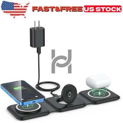 Portable Travel 3-in-1 Magnetic Wireless Charger Multi Device Charging Station