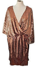 ASOS Sequin Dress Womens Size US 18 Midi Deep V New Year Sparkling Rose Gold