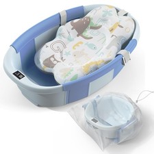 Collapsible Baby Bathtub - Large Baby Bath Tub with Thermometer Cushion