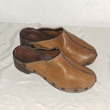 CLOGS HOLZCLOGS VINTAGE RETRO GR. 39 HELLBRAUN Leder NIETEN