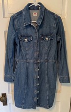 Levi  s Denim Jean Dress Womens Small Button Closure Flare Pockets Long Sleeve