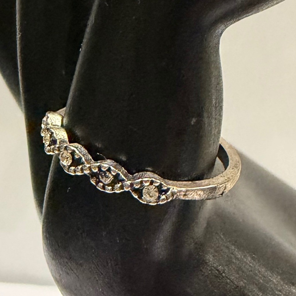 Silver Tone Band Stackable Ring Sparkling Clear S… - image 2