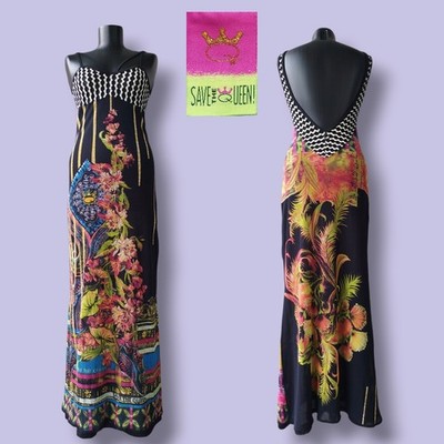 Save The Queen Dress Mesh Maxi Sleeveless Graphic Floral Lined Vintage Size M