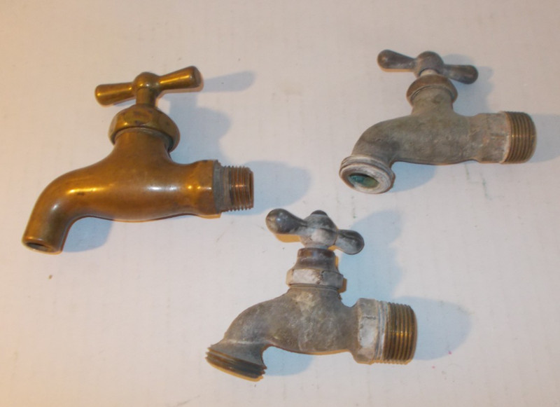 Vintage Solid Brass Water Faucet Spigot Outdoor AND 2 OTHER VINTAGE ONES