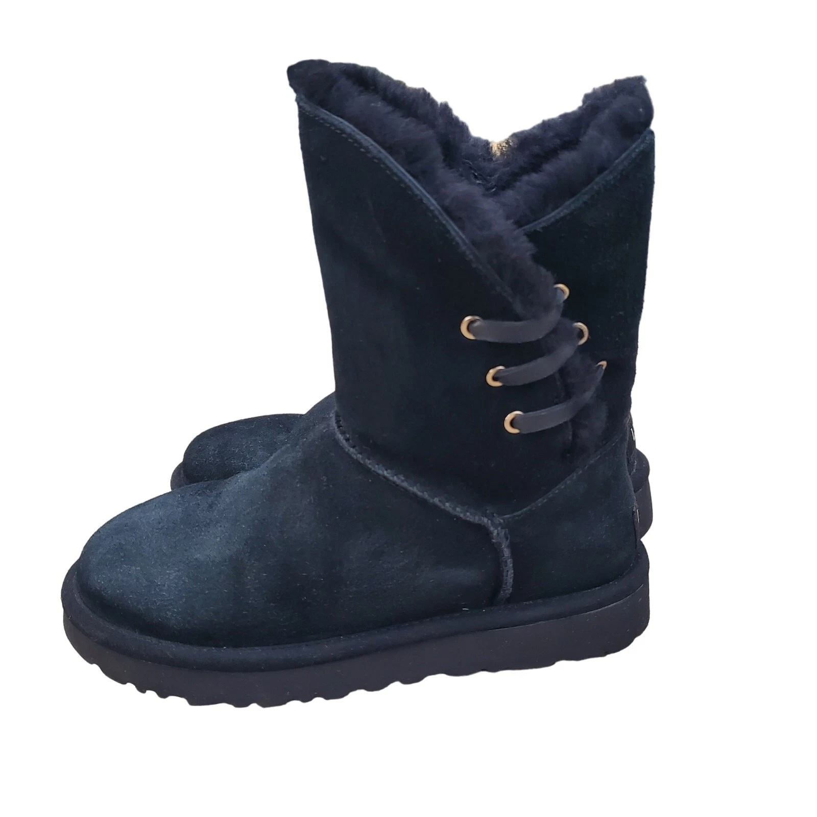 Stivali stringati UGG Constantine in vero agnello shearling nero da donna taglia 6 US