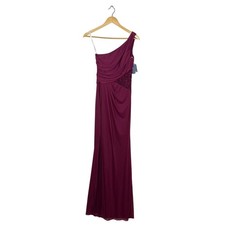 David's Bridal Long Gown Dress NWT Womens Size 0 Burgundy One Shoulder Mesh Lace