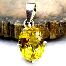 28.50 Ct Natural Certified Yellow Sapphire 925 Silver Oval Pendant ZG Gemstone