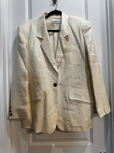 Liz Claiborne Beige 100% Linen Lined Jacket Blazer Sz 12 One Button Length 30” - Picture 1 of 8