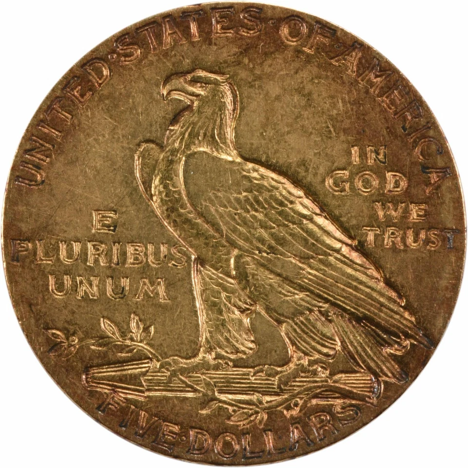 Oro indio 1913 $5 en estado bastante bueno sin certificación #1013 Foto 2 de 2