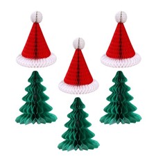 6 Pcs Honeycomb Paper Christmas Hats And Tree Pendant Xmas Decor For Party