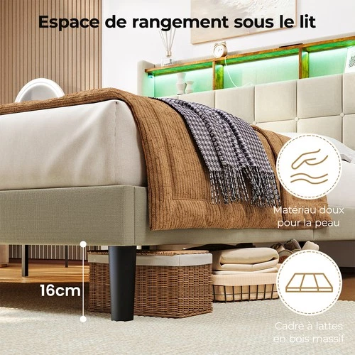 Polsterbett Doppelbett 140x200 cm Bett Bettgestell mit LED Licht /USB Lattenrost - Bild 21 von 40