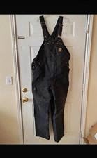 Carhartt Mens Black Canvas Lined Bib Overalls Zippered Leg Pockets R02