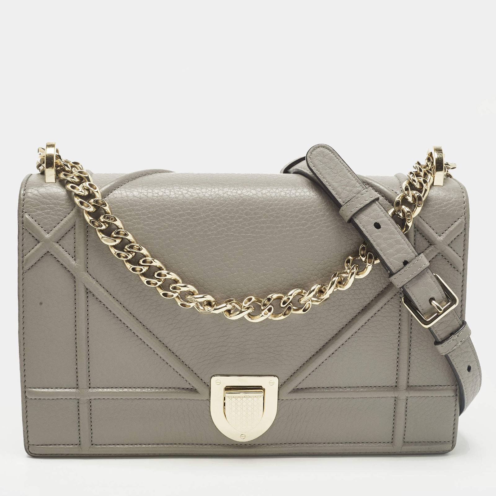 Dior Diorama Medium Grey Leather Flap Bag